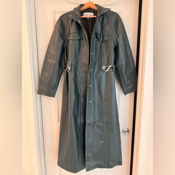 Stine Goya DROPPED SHOULDER HIGH COLLAR COAT - DARK GREEN, size XS - Picture 7 of 16